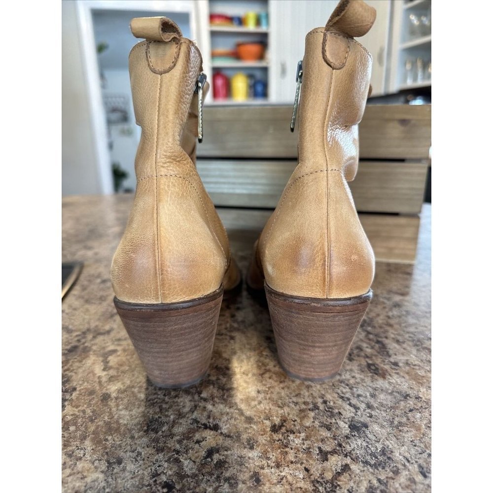 Women’s Tan Cutout Ankle Booties - Stylish Low Block Heel - Picture 8 of 8